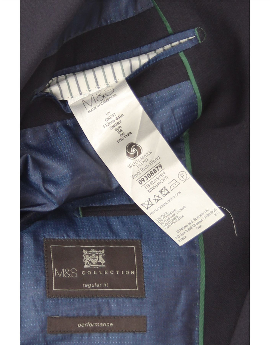 Marks & Spencer Ανδρικό σακάκι μπλέιζερ με 2 κουμπιά EU 54 2XL Navy Blue Wool