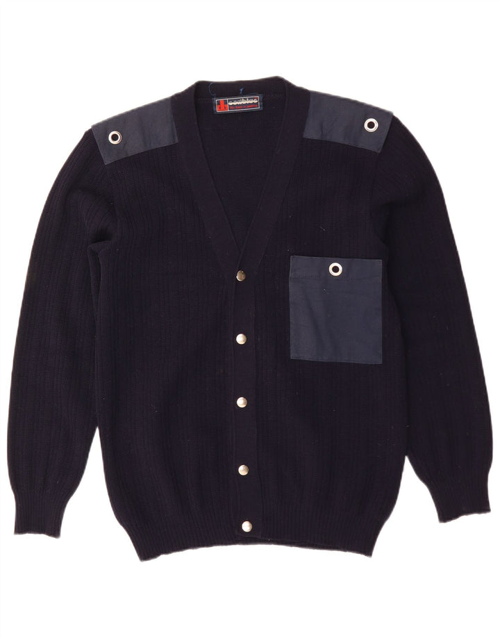 Vintage Ανδρική ζακέτα πουλόβερ μεσαίου μπλε ναυτικού χρώματος μαλλί