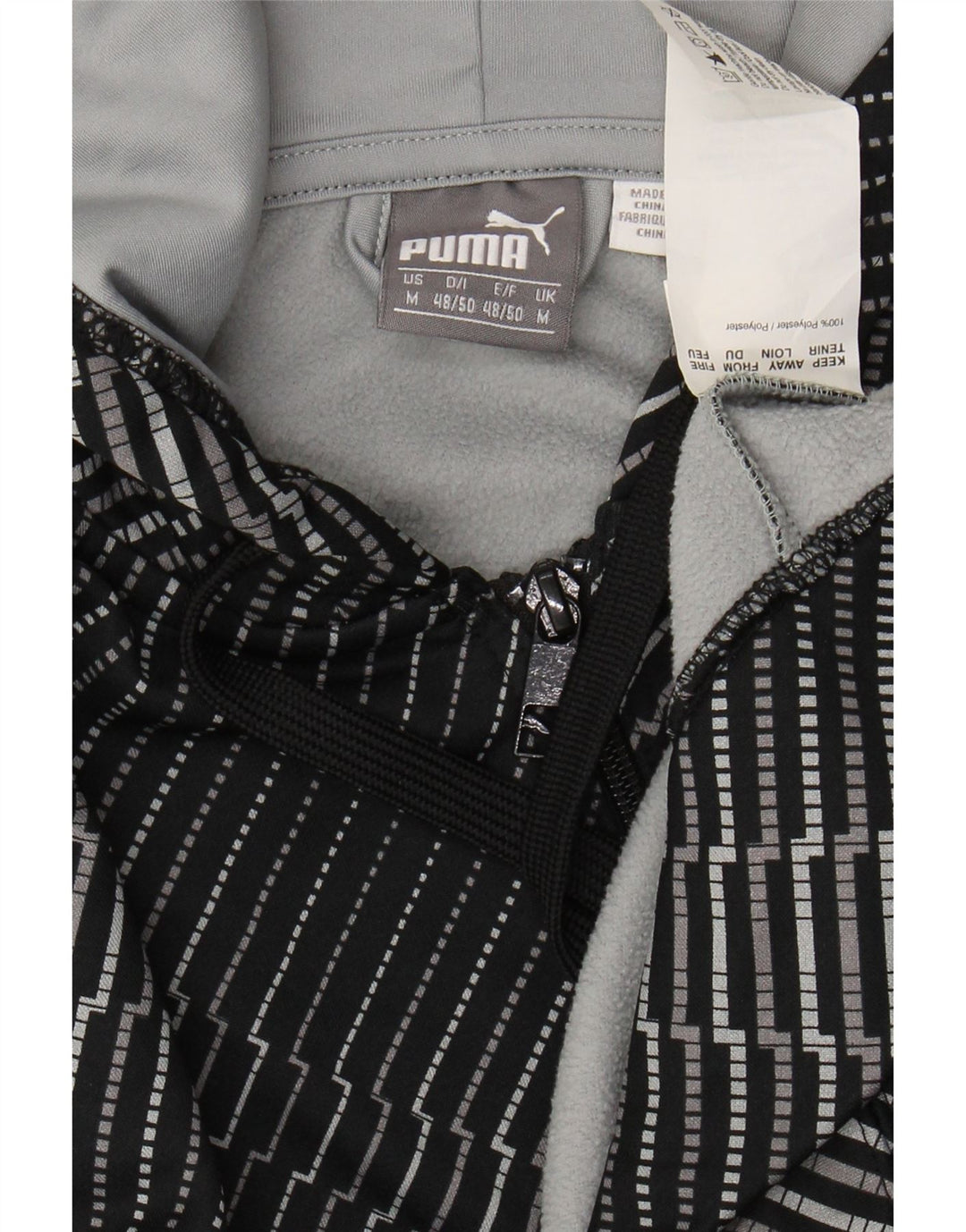PUMA Mens Graphic Zip Hoodie Sweater Medium Black Striped Polyester