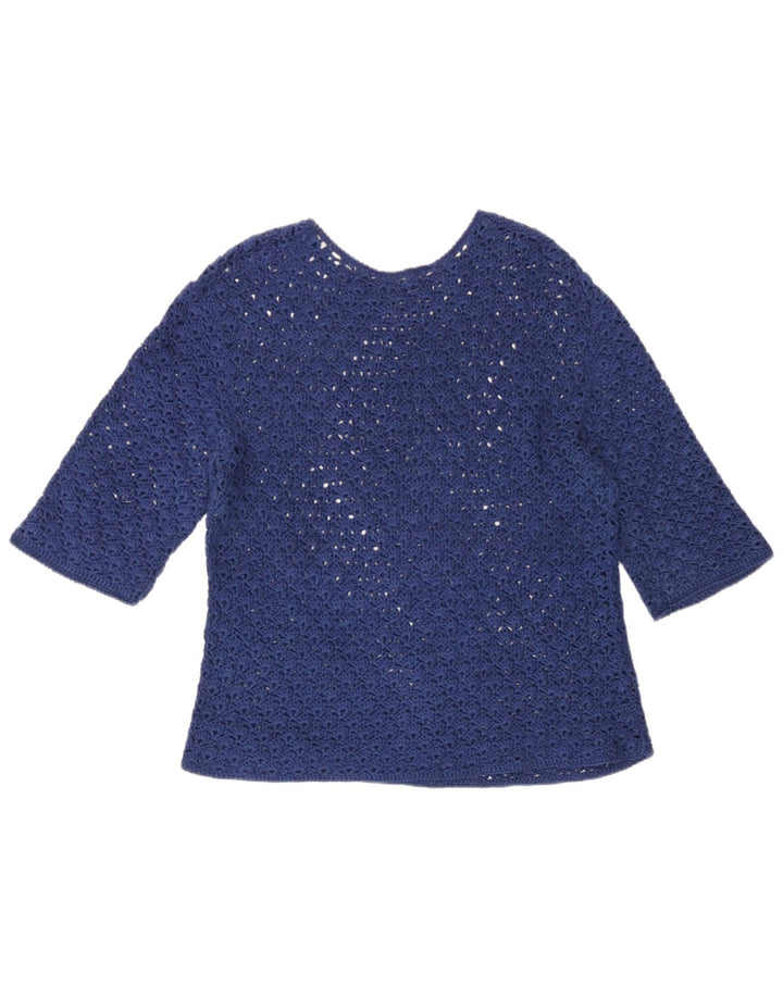 Vintage γυναικείο See Through Top 3/4 μανίκι UK 14 Medium Navy Blue