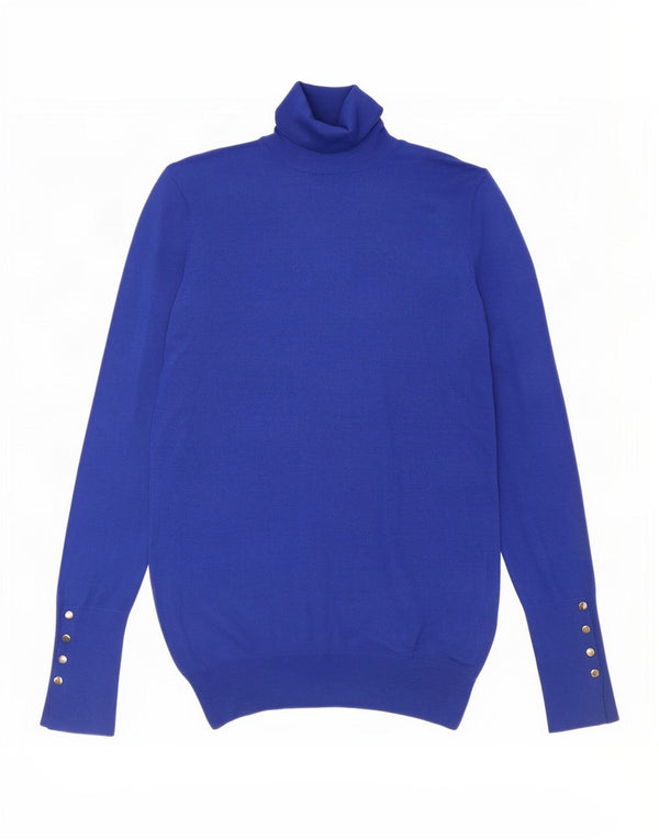 Zara Γυναικείο πουλόβερ με ρολό λαιμόκοψη UK 10 Small Blue Viscose