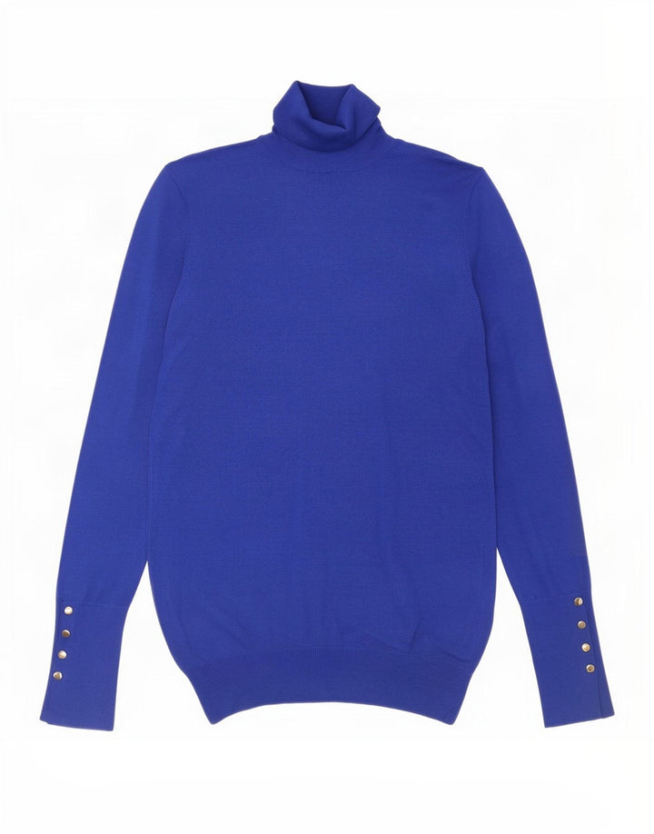 Zara Γυναικείο πουλόβερ με ρολό λαιμόκοψη UK 10 Small Blue Viscose