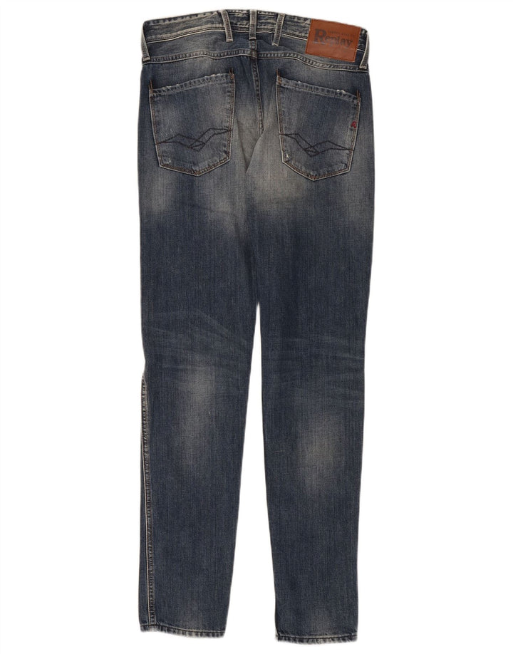 Replay Womens Distressed Slim Jeans W29 L32 Navy Blue Cotton