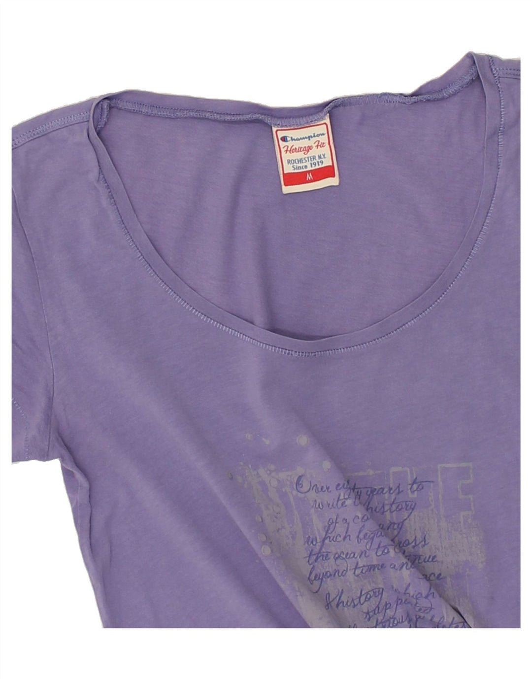 CHAMPION Womens Heritage Fit Graphic T-Shirt Top Medium Purple Cotton | Vintage Champion | Thrift | Second-Hand Champion | Used Clothing | Messina Hembry 