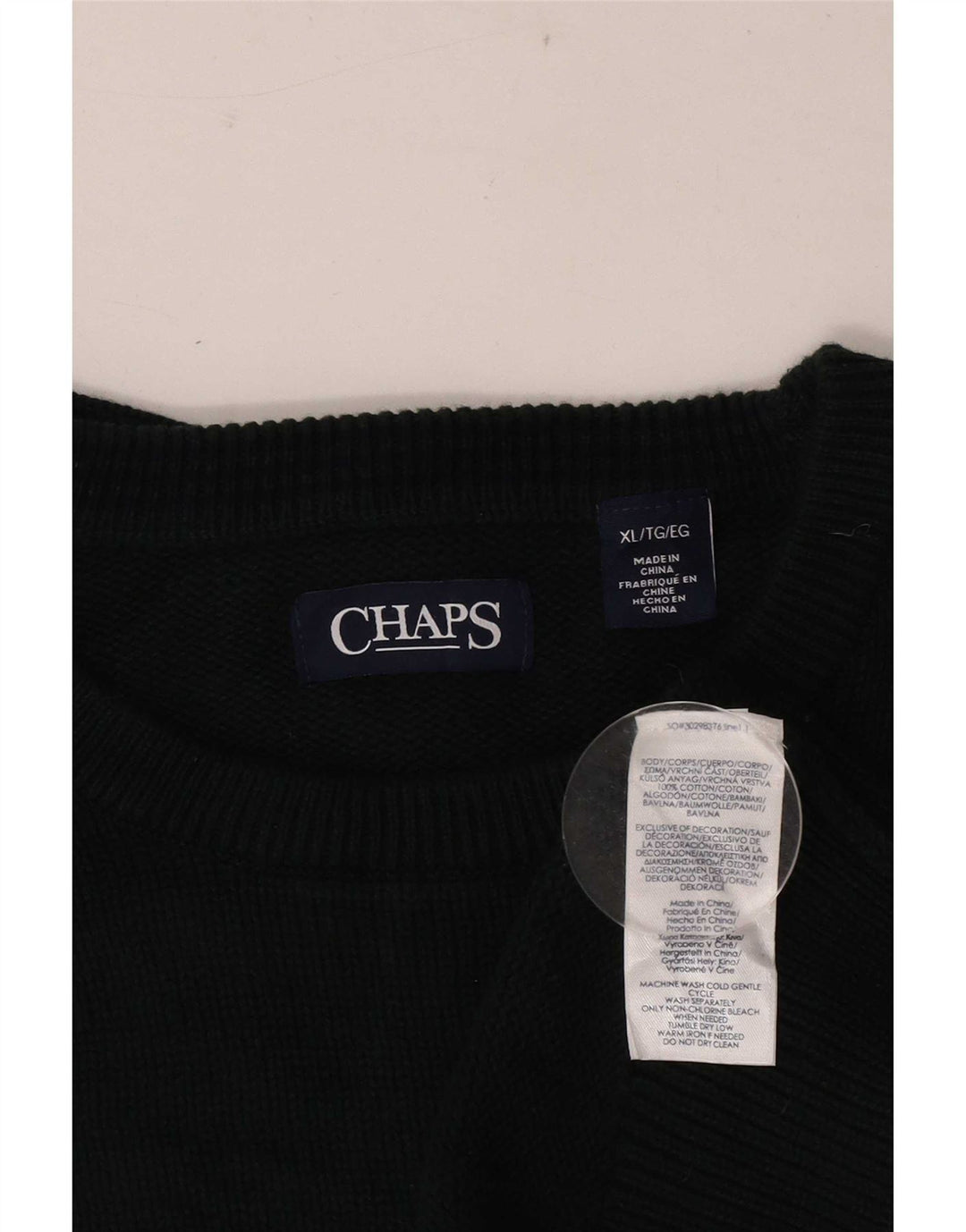 Chaps Ανδρικό πουλόβερ με λαιμόκοψη XL Πράσινο βαμβακερό