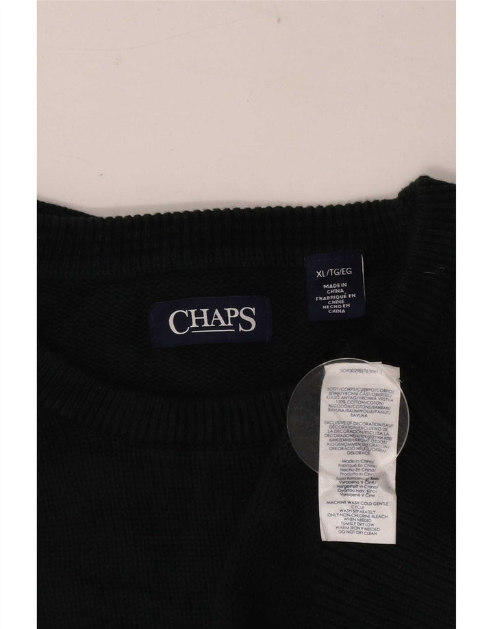 Chaps Ανδρικό πουλόβερ με λαιμόκοψη XL Πράσινο βαμβακερό