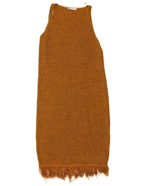 Zara Γυναικείο Αμάνικο Jumper Φόρεμα UK 10 Small Brown Flecked