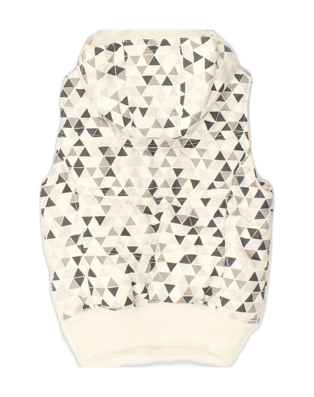 FISHBONE Womens Hooded Gilet UK 6 XS White Geometric Polyester | Vintage Fishbone | Thrift | Second-Hand Fishbone | Used Clothing | Messina Hembry 