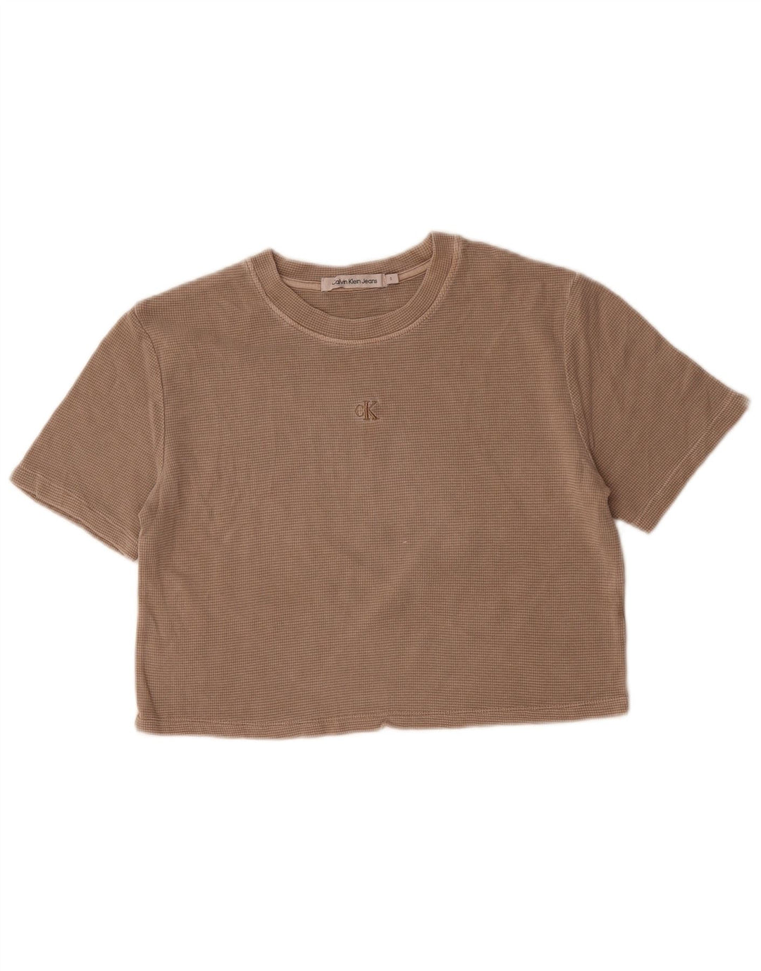 CALVIN KLEIN JEANS Γυναικείο T-Shirt τοπ UK 10 Small Beige βαμβακερό