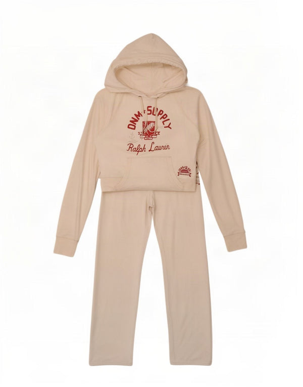 Ralph Lauren Womens Graphic Hooded Full Tracksuit UK 4 XS Off White Cotton