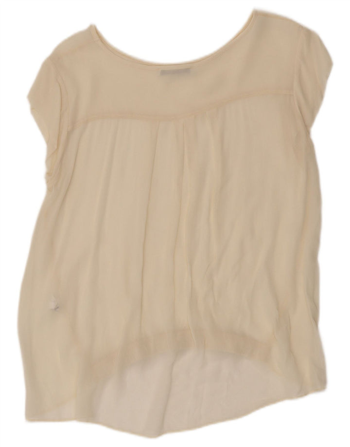 Vintage Γυναικεία See Through Μπλούζα Top UK 12 Medium Beige Viscose