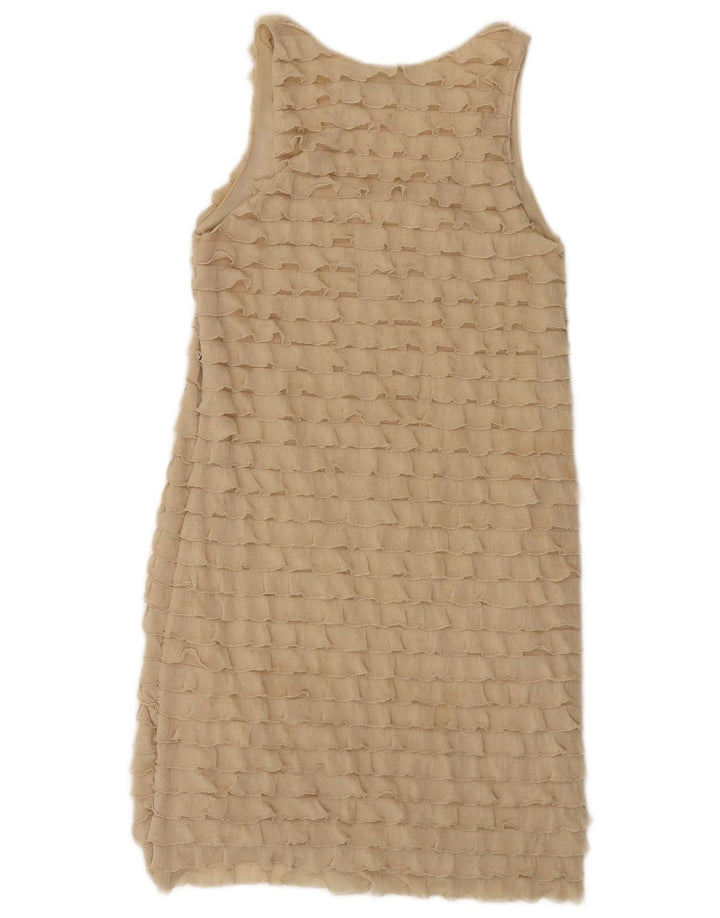 Zara Γυναικείο Αμάνικο φόρεμα με κλιμάκια UK 8 Small Beige Polyester