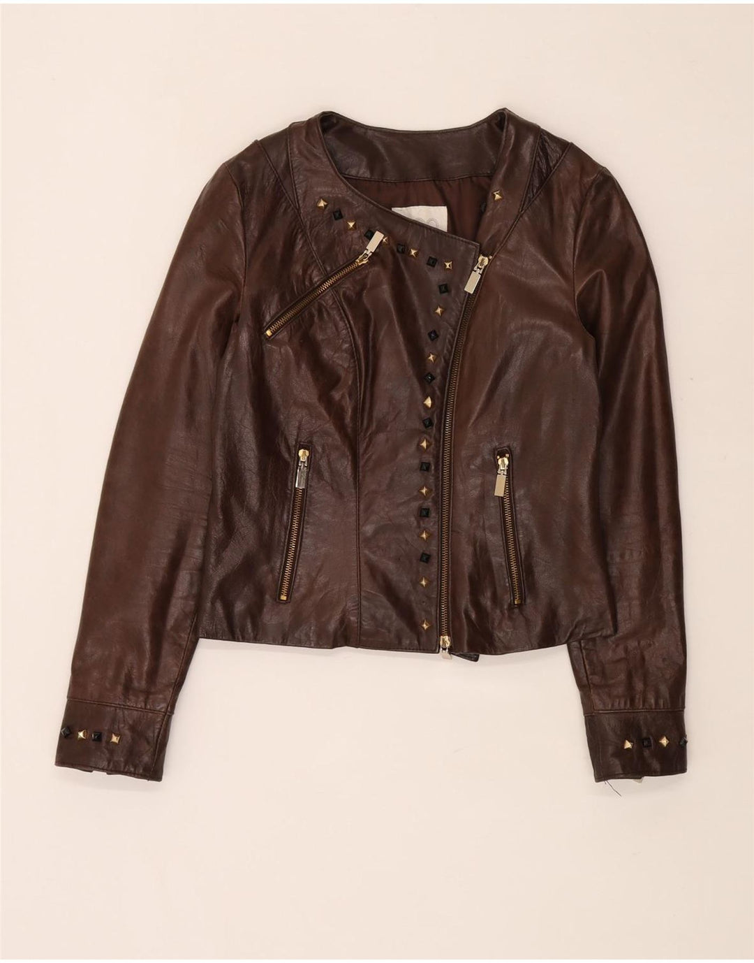 Vintage Γυναικείο Δερμάτινο Μπουφάν Biker IT 44 Δερμάτινο Μεσαίο Καφέ