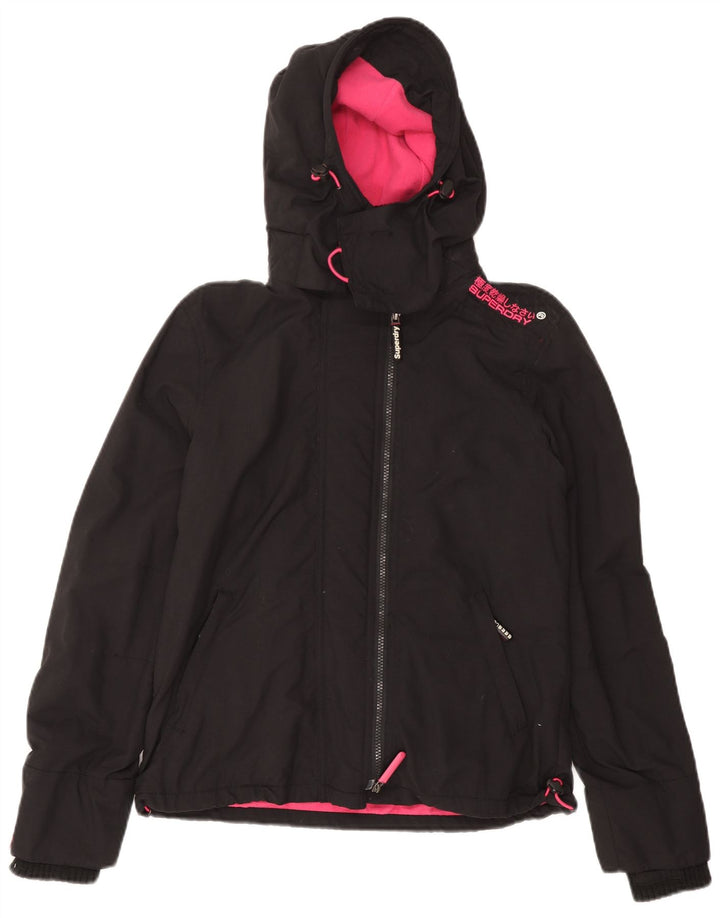 Superdry γυναικείο τζάκετ με κουκούλα αντιανεμικό UK 14 μεσαίο μαύρο νάιλον