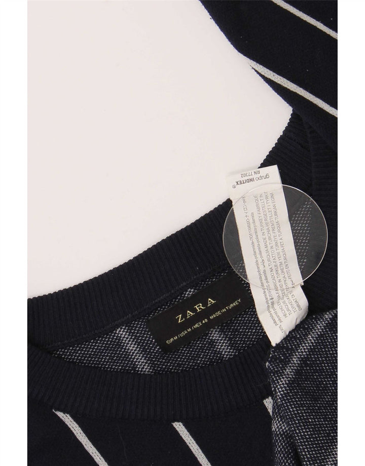 Zara Ανδρικό πουλόβερ με κανονική εφαρμογή Boat Neck Jumper Medium Navy Blue ριγέ