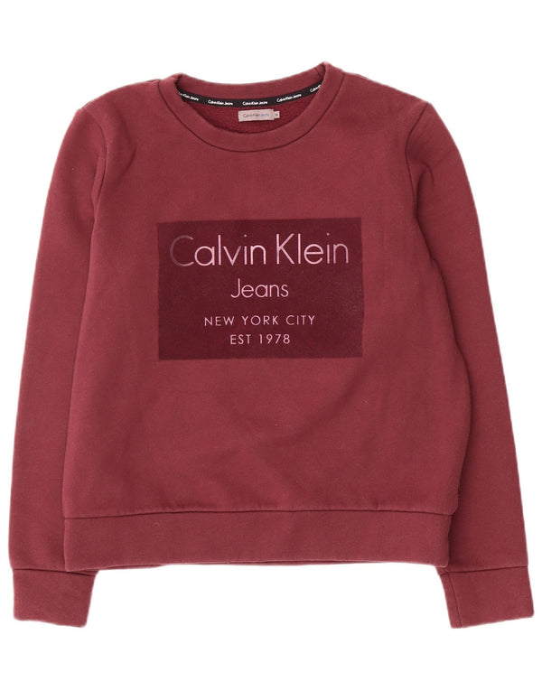 Γυναικείο γραφικό φούτερ Calvin Klein Jeans Jumper UK 14 Medium Burgundy