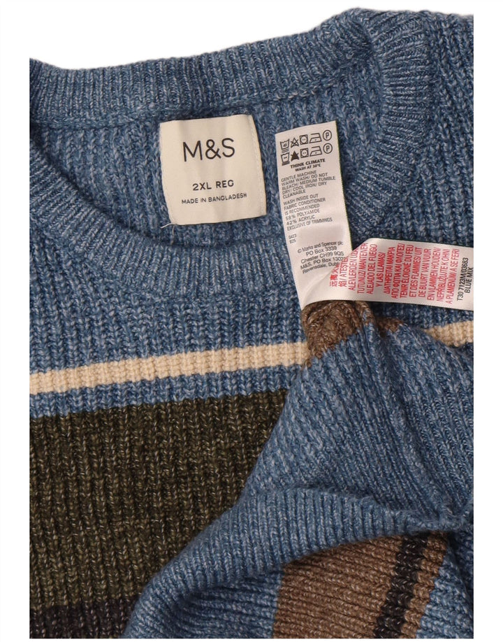 Marks & Spencer Ανδρικό πουλόβερ με λαιμόκοψη 2XL μπλε ριγέ πολυαμίδιο