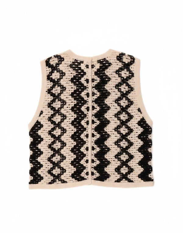 Vintage γυναικείο Crop αμάνικο πουλόβερ UK 14 Medium Off White