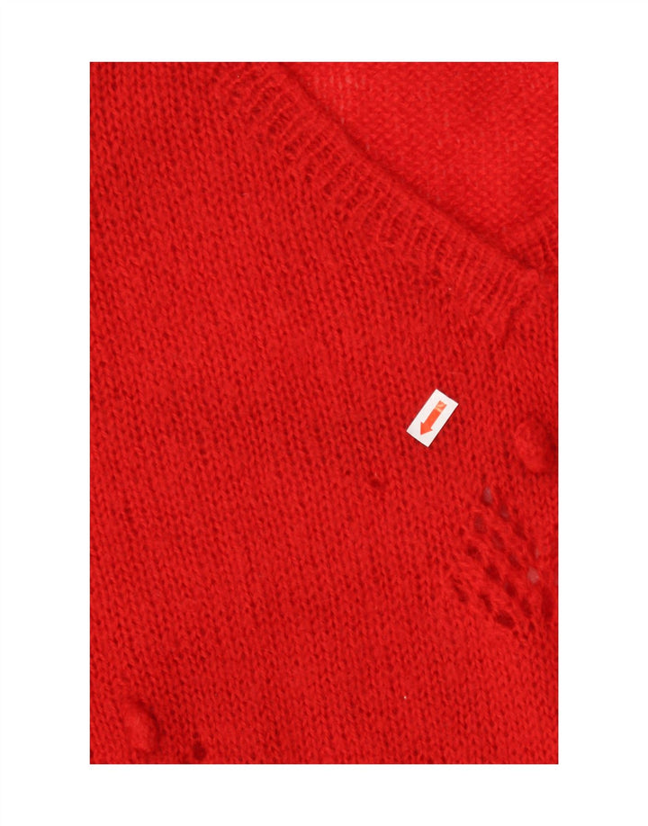 VINTAGE Womens V-Neck Jumper Sweater UK 14 Medium Red