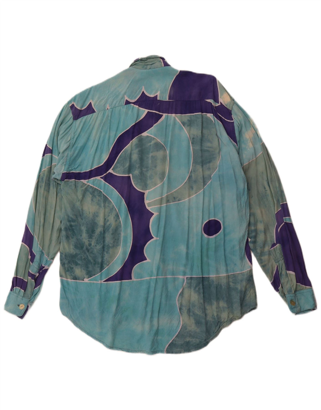 VINTAGE Ανδρικό πουκάμισο με αφηρημένο σχέδιο XL Blue Rayon