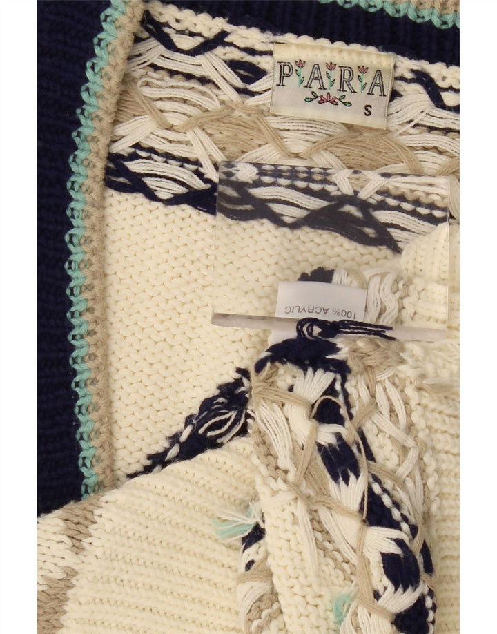 VINTAGE Γυναικείο πουλόβερ με ζακέτα UK 10 Small Off White γεωμετρικό