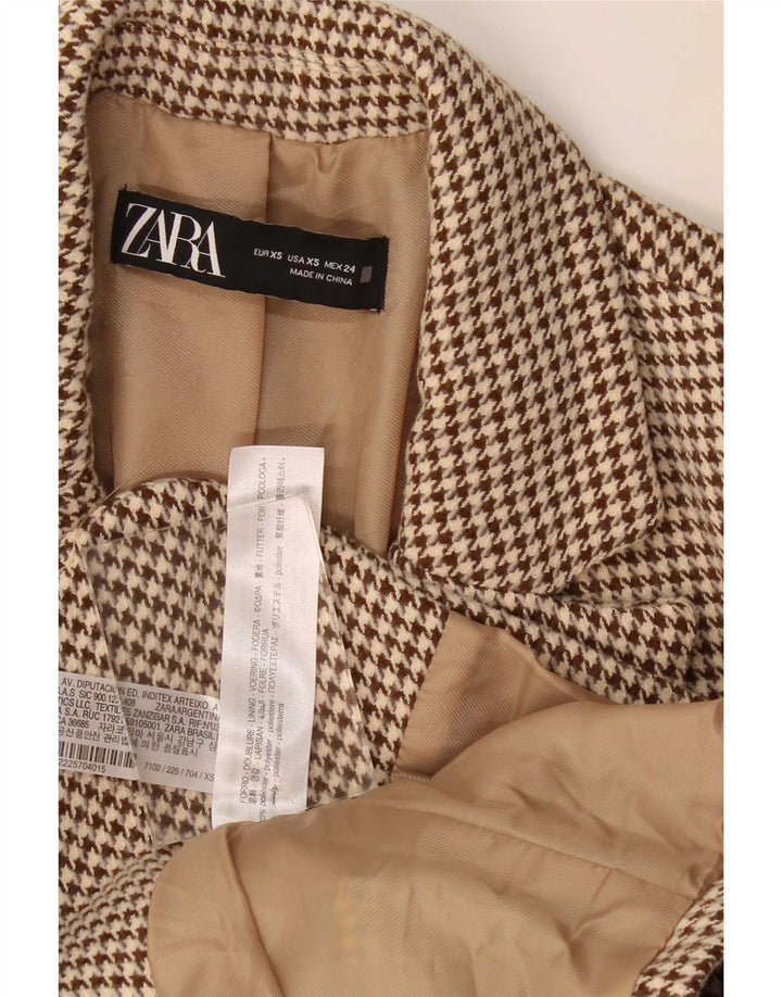 Zara Γυναικείο τζάκετ σακάκι UK 6 XS Brown Houndstooth με 2 κουμπιά
