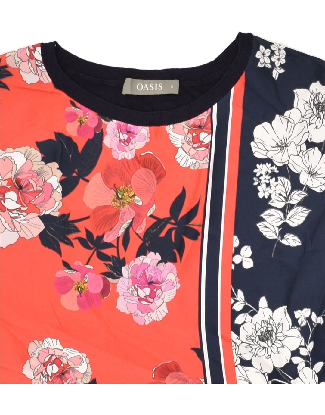 OASIS Womens Graphic Top Long Sleeve UK 10 Small Navy Blue Floral Viscose | Vintage Oasis | Thrift | Second-Hand Oasis | Used Clothing | Messina Hembry 