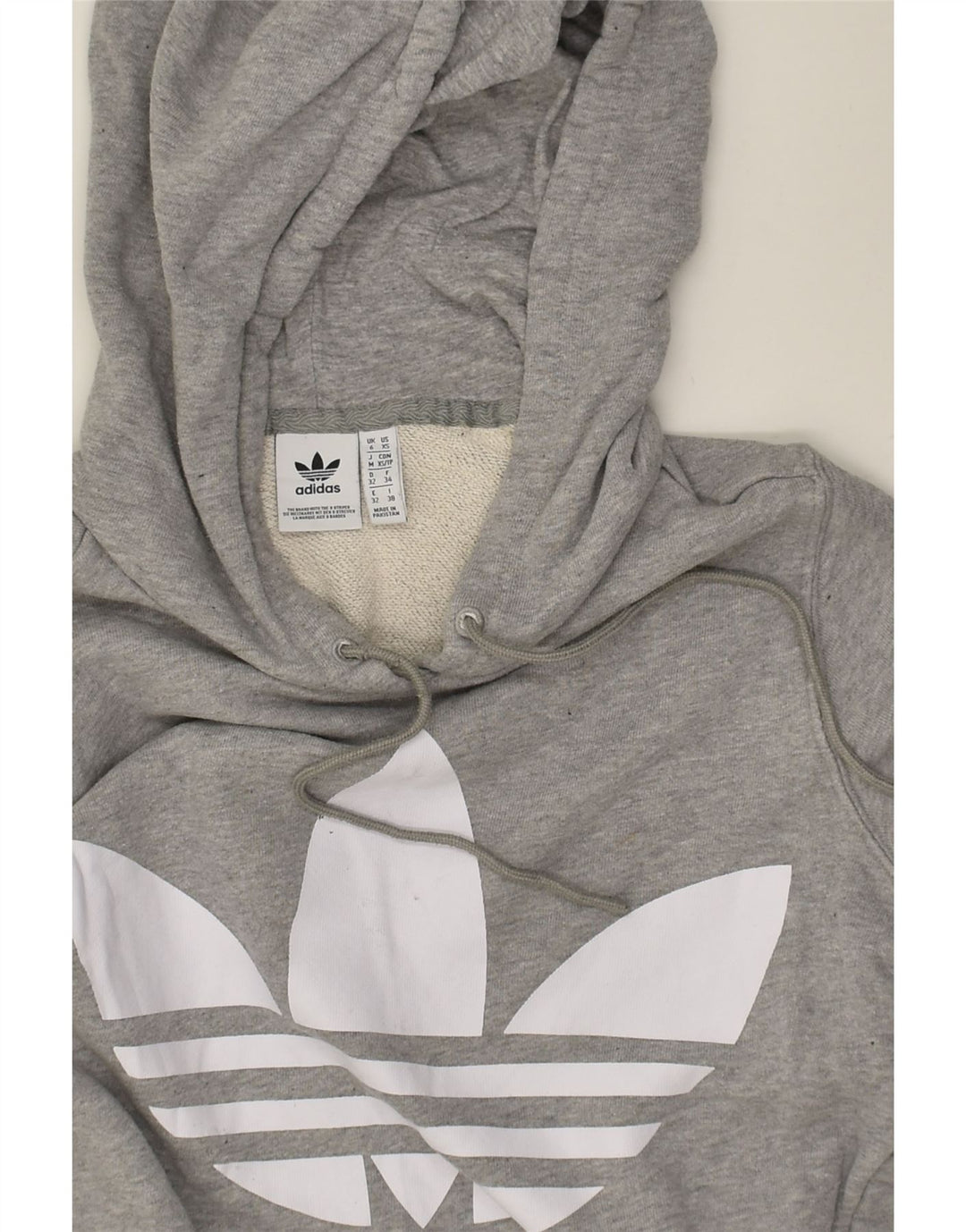 ADIDAS Womens Oversized Graphic Hoodie Jumper UK 6 XS Grey Cotton | Vintage Adidas | Thrift | Second-Hand Adidas | Used Clothing | Messina Hembry 
