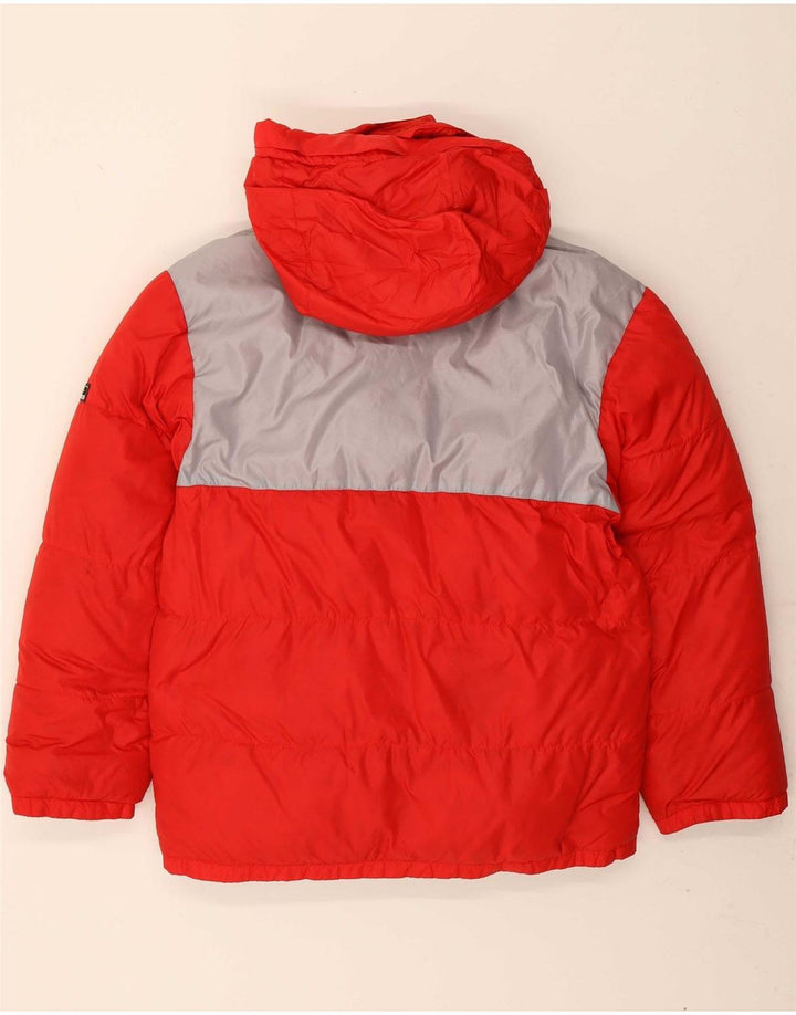 VINTAGE Mens Hooded Padded Jacket UK 36 Small Red Colourblock Polyamide