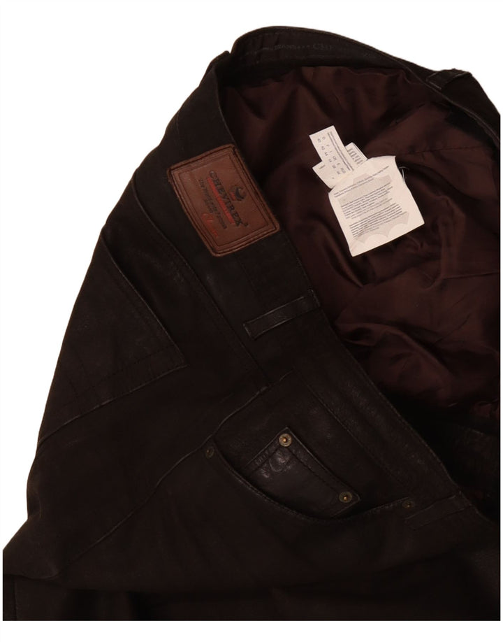 Ανδρικό δερμάτινο ίσιο παντελόνι CHEVIREX W40 L33 Καφέ Δερμάτινο