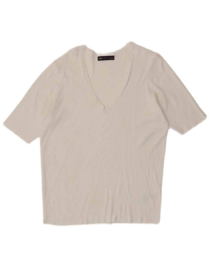 Marks & Spencer Γυναικείο T-Shirt Top UK 14 Large White Viscose