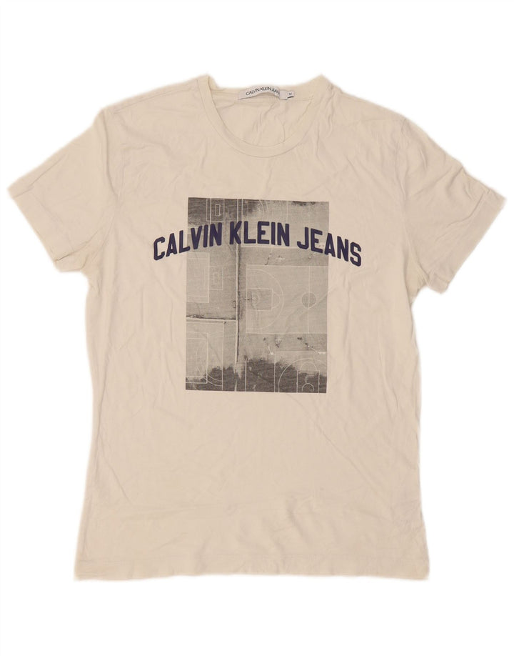 Ανδρικό γραφικό μπλουζάκι Calvin Klein Jeans Τοπ μεσαίο λευκό βαμβακερό