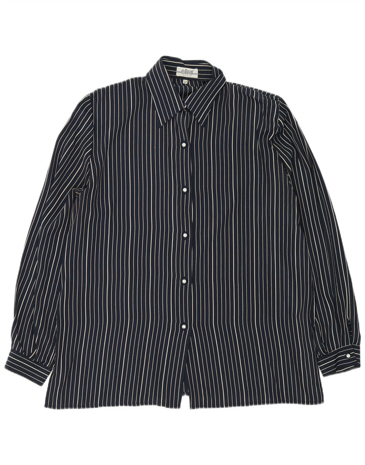 Γυναικείο πουκάμισο VINTAGE Μπλούζα IT 50 XL Navy Blue Pinstripe Silk