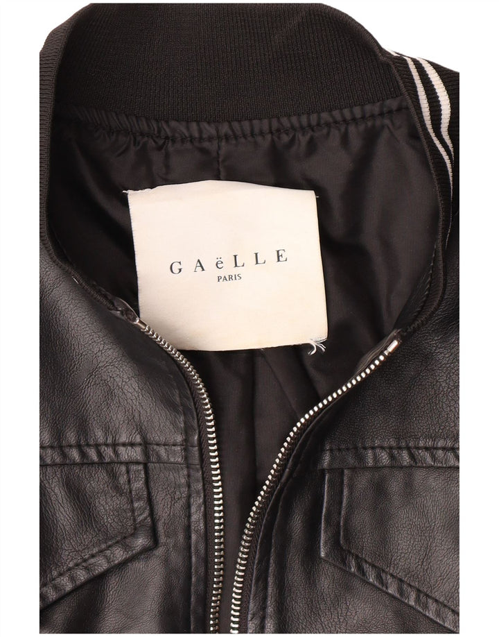 Γυναικείο δερμάτινο μπουφάν GAELLE Graphic Crop UK 6 XS Μαύρο