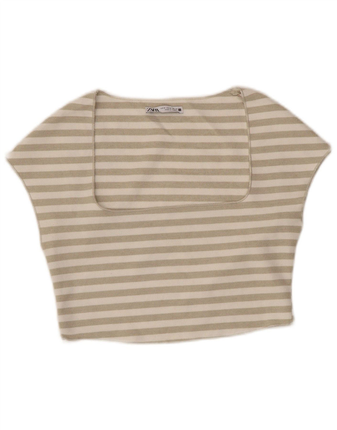 ZARA Γυναικείο Crop Top UK 12 Medium Off White ριγέ