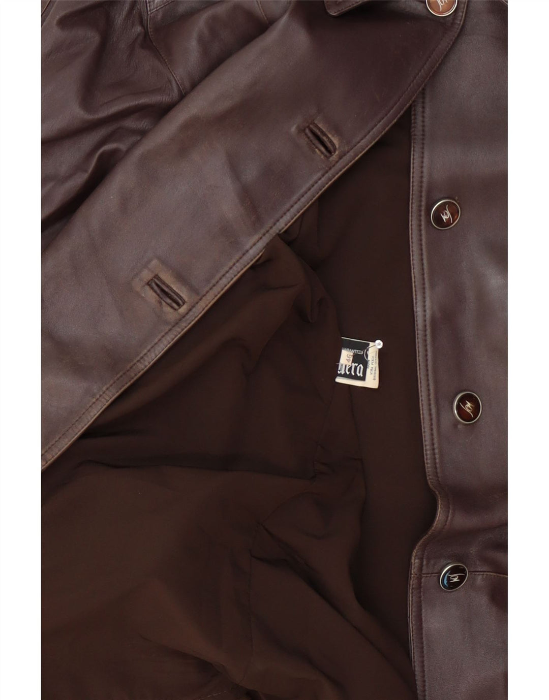 VINTAGE Womens Hooded Leather Coat IT 46 Large Brown Leather Vintage Vintage and Second-Hand Vintage from Messina Hembry 