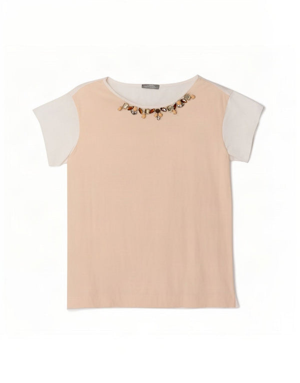 Zara Γυναικείο T-Shirt Top UK 14 Medium White Colorblock Viscose