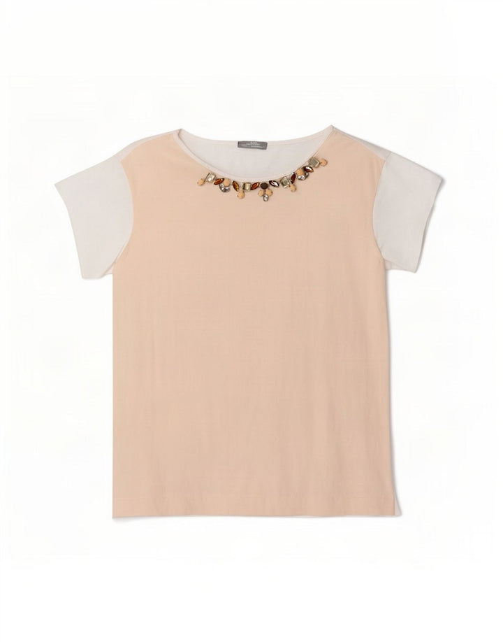 Zara Γυναικείο T-Shirt Top UK 14 Medium White Colorblock Viscose