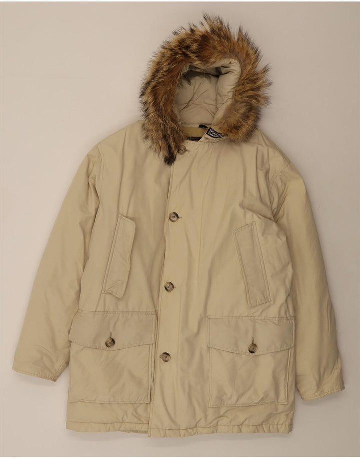 Woolrich Ανδρικό μπουφάν με κουκούλα UK 42 XL Μπεζ βαμβακερό