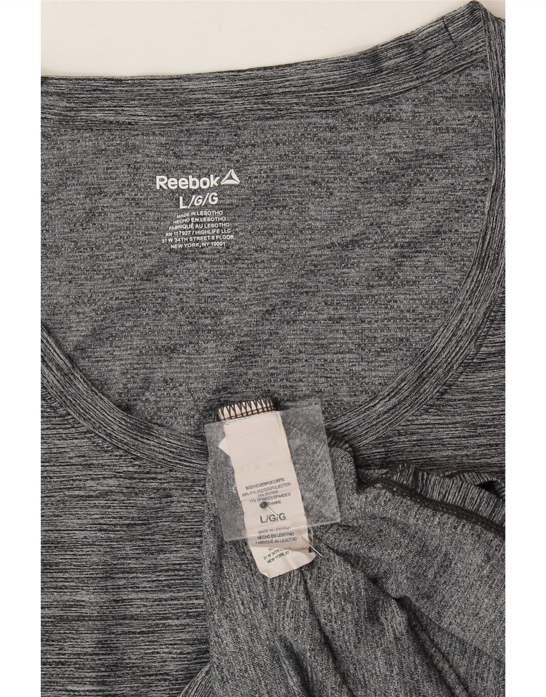 REEBOK Womens T-Shirt Top UK 16 Large Grey Flecked Polyester Vintage Reebok and Second-Hand Reebok from Messina Hembry 