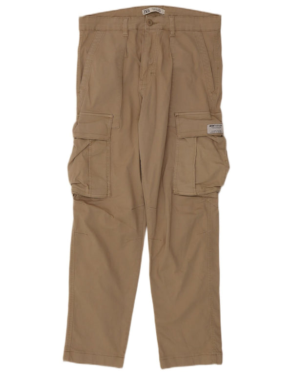 Zara Ανδρικό ίσιο παντελόνι Cargo EU 40 Medium W31 L29 Μπεζ βαμβακερό