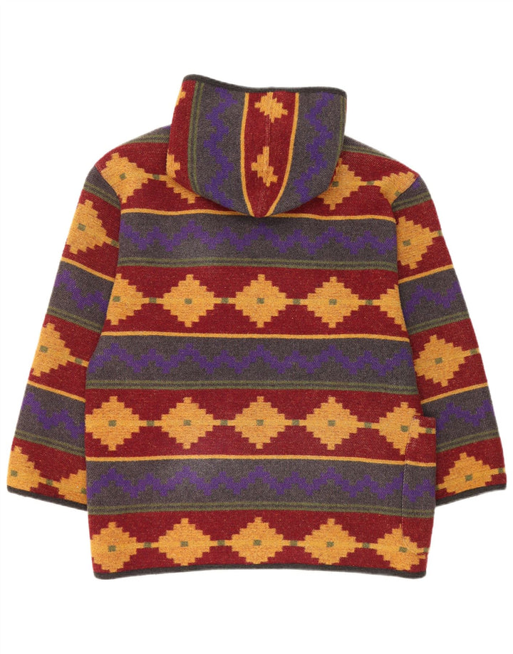 Vintage γυναικείο μπουφάν με κουκούλα Duffle UK 14 Μεγάλο πολύχρωμο γεωμετρικό