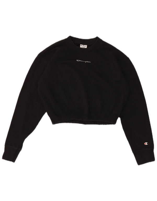 Champion Womens Graphic Crop Φούτερ Jumper UK 16 Large Black