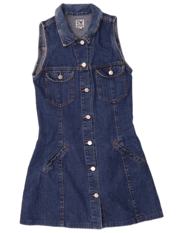 VINTAGE Γυναικείο Αμάνικο Τζιν Φόρεμα UK 12 Medium Blue