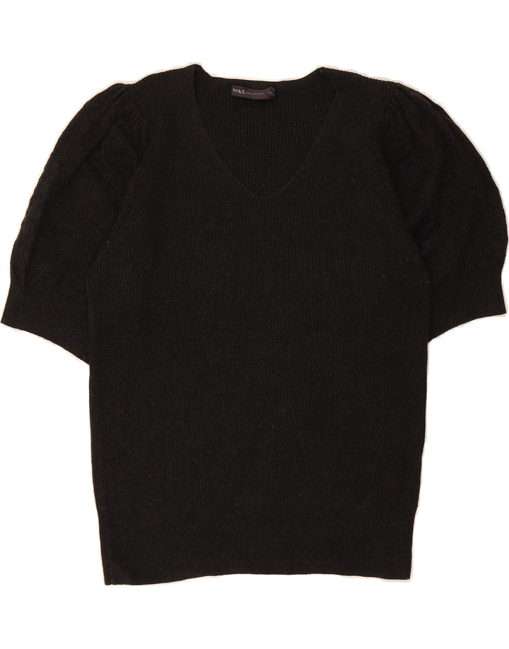 MARKS & SPENCER Womens V-Neck Jumper Sweater UK 14 Medium Grey Vintage Marks & Spencer and Second-Hand Marks & Spencer from Messina Hembry 