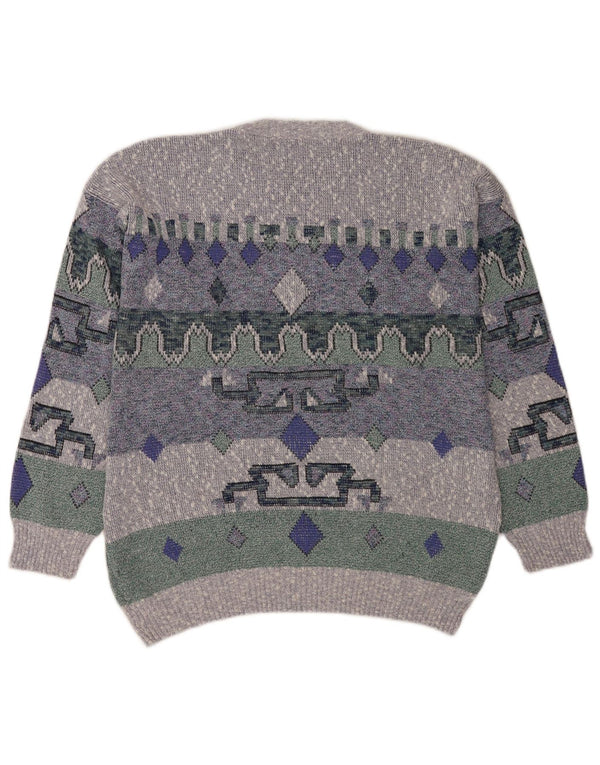 Vintage Ανδρικό πουλόβερ με λαιμόκοψη μεγάλο μπλε γεωμετρικό