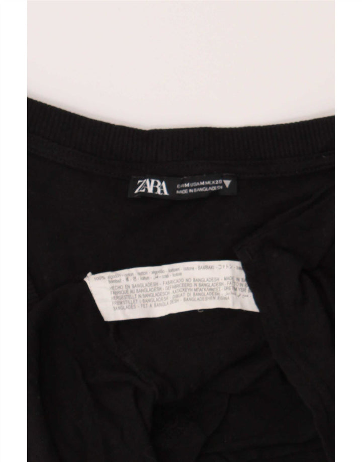 Zara Γυναικείο T-Shirt Top UK 14 μεσαίο μαύρο βαμβακερό