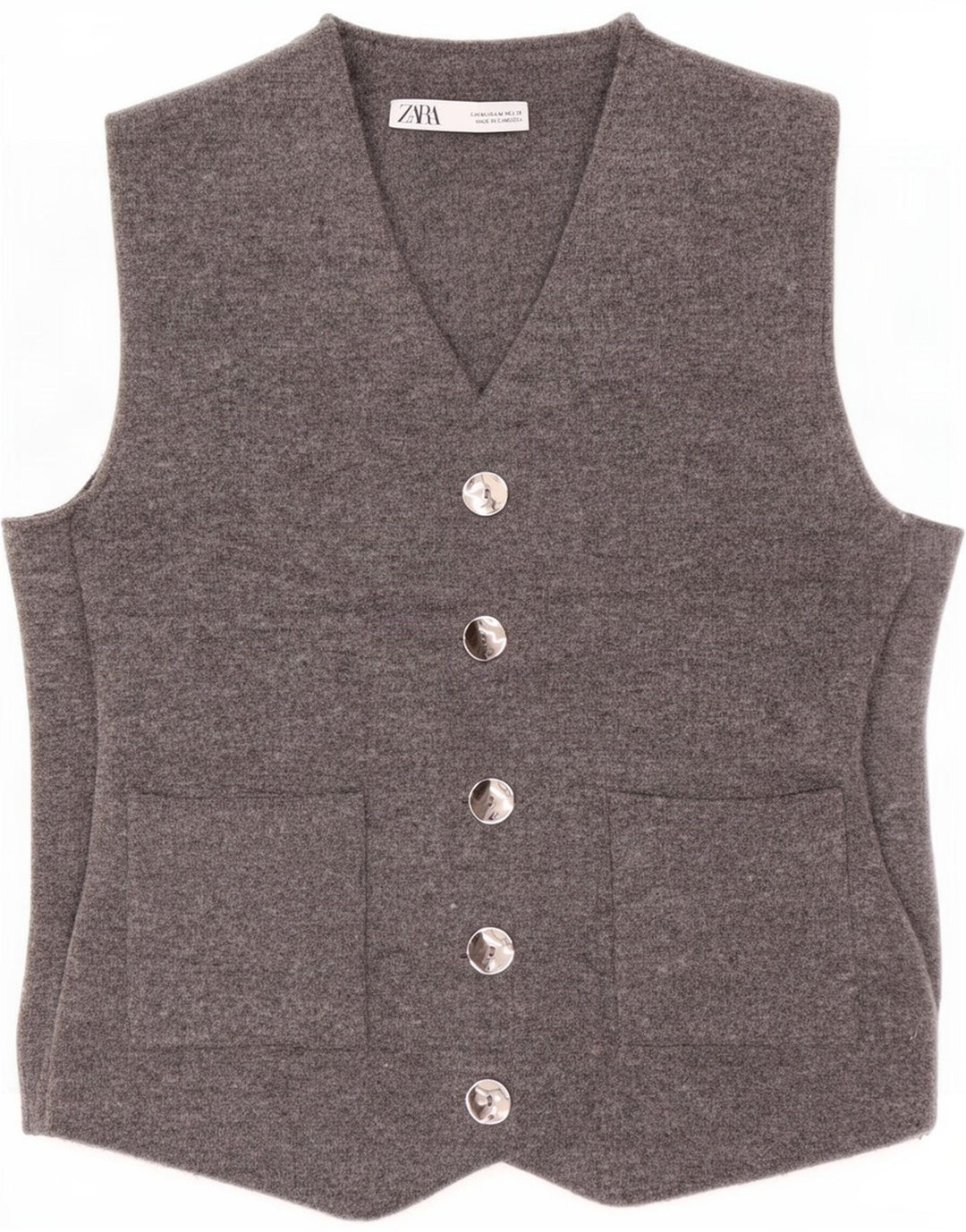 Zara Γυναικείο πλεκτό γιλέκο UK 12 Medium Grey Polyester