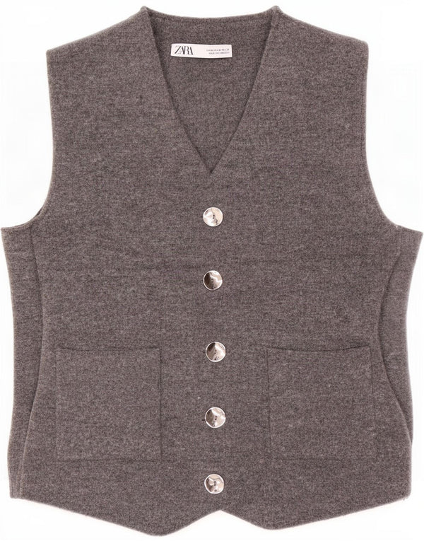 Zara Γυναικείο πλεκτό γιλέκο UK 12 Medium Grey Polyester
