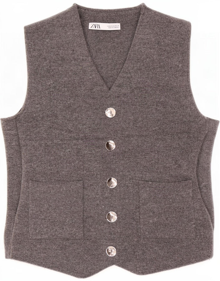 Zara Γυναικείο πλεκτό γιλέκο UK 12 Medium Grey Polyester